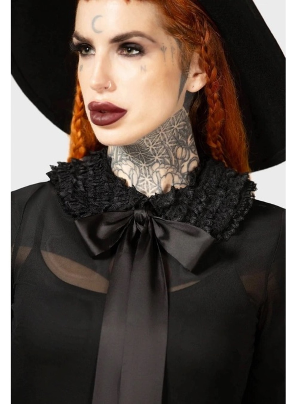 Killstar Dress Babydoll Mesh Bell Sleeve Ruffle Collar Goth Witchy Medium M - Picture 2 of 13